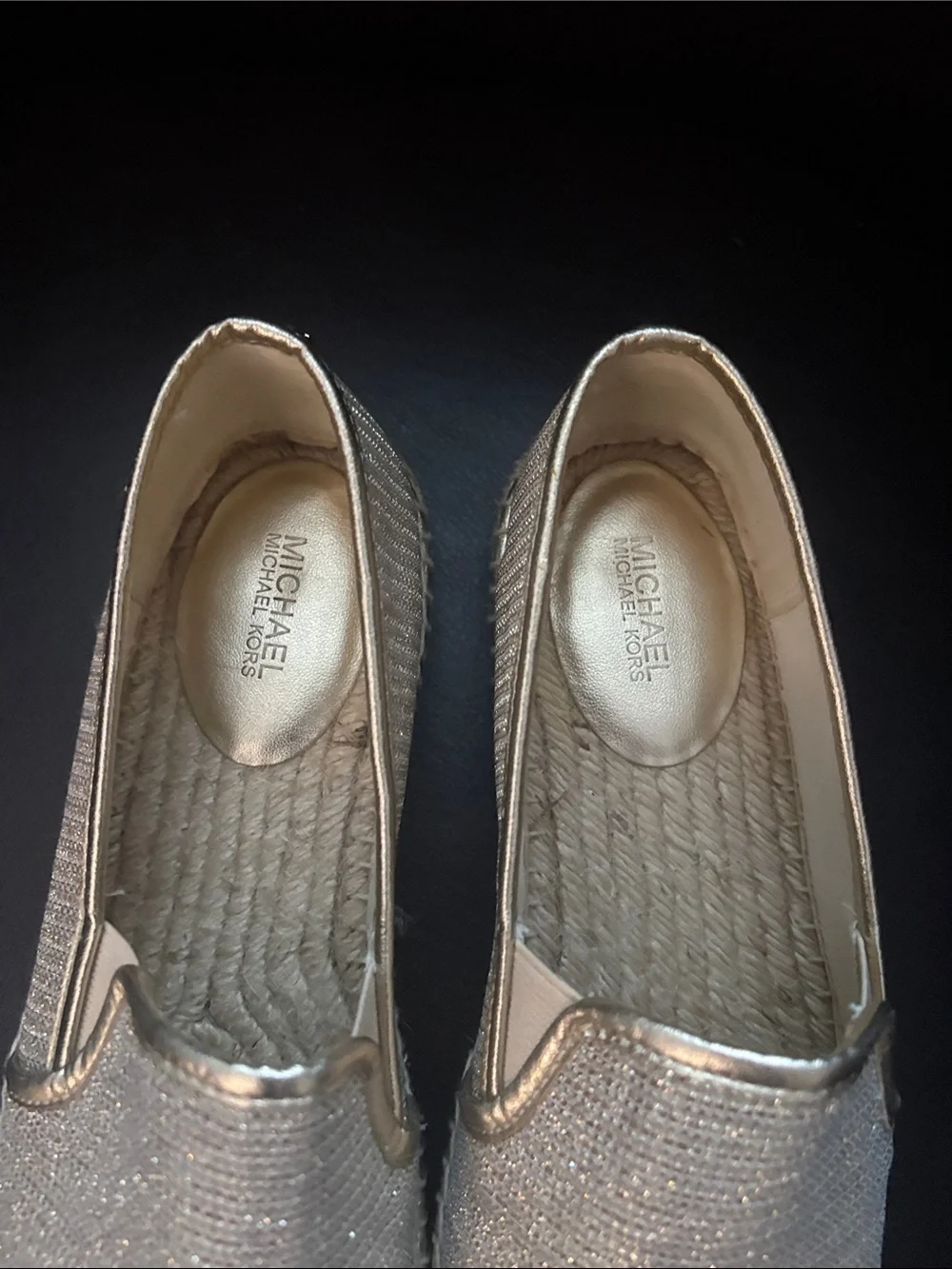 Michael Kors Metallic Beige Woven Espadrille Slip-Ons